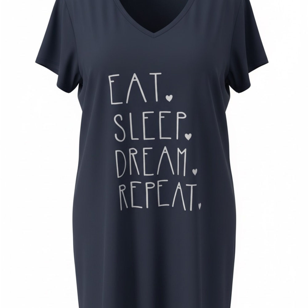 Women's Navy 'Eat Sleep Dream Repeat' V-Neck Nightshirt
